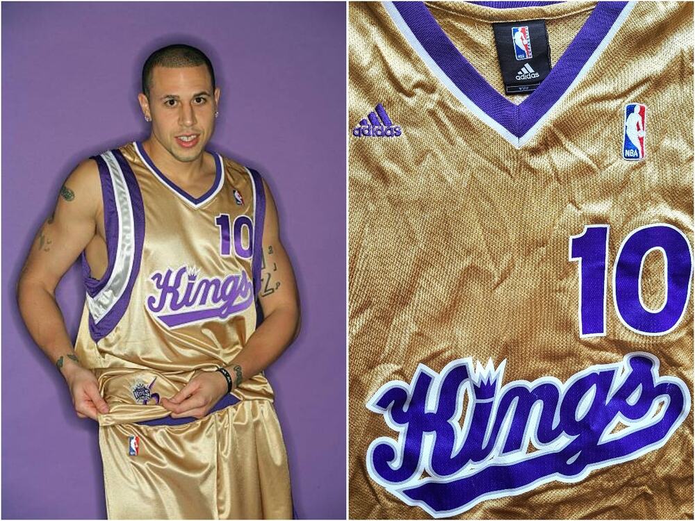 Mike BIBBY #10 Sacramento Kings 2000s ADIDAS Swingman jersey M gold NBA vintage
